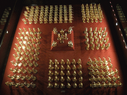 Gilt silver figures for the war game `Romans and Africans` in the Weapons and Wine Barrels Room at the basement of Rosenborg Castle