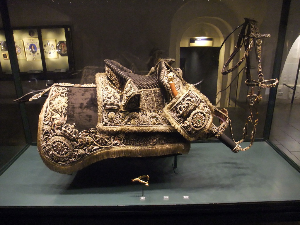 Riding trappings used at the wedding of Christian, the Prince Elect, in the Green Cabinet at the basement of Rosenborg Castle