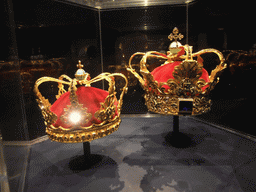 Christian V`s Crown and the Queen`s Crown in the Treasury at the basement of Rosenborg Castle