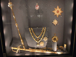 The Anointing Sword, the Sceptre, the Orb and jewelry in the Treasury at the basement of Rosenborg Castle