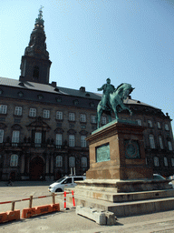 The front of Christiansborg Palace and the equestrian statue of King Frederick VII at Christiansborg Slotsplads square