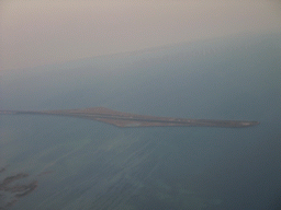 Peberholm island and a part of the Öresund Bridge, viewed from our airplane from Copenhagen to Amsterdam