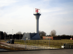Radar tower at the Vijfhuizerweg street, viewed from the airplane leaving Schiphol Airport