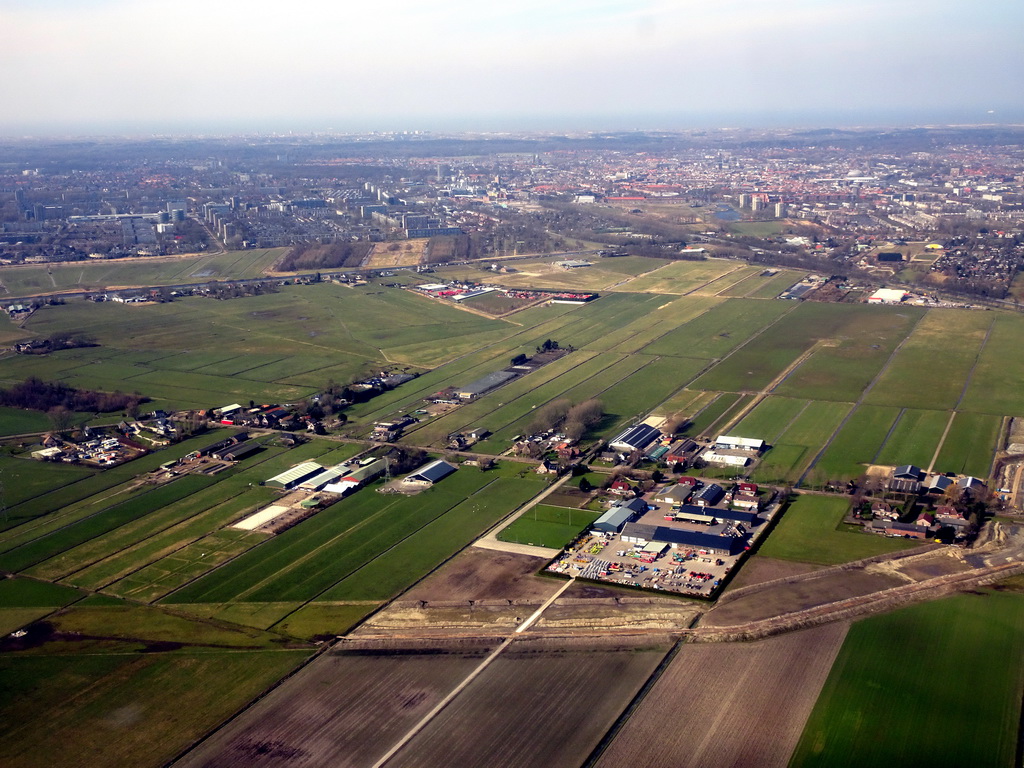 The south side of the city of Haarlem, viewed from the airplane from Amsterdam