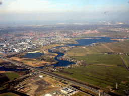 The city of Haarlem and the Mooie Nel lake, viewed from the airplane from Amsterdam