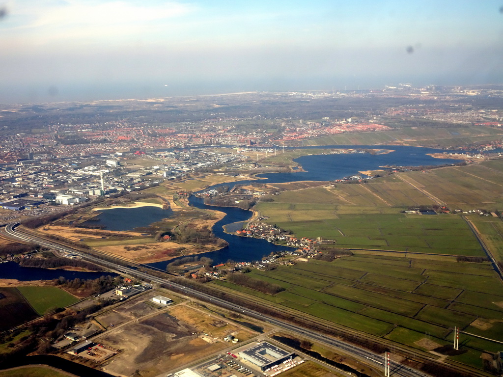 The city of Haarlem and the Mooie Nel lake, viewed from the airplane from Amsterdam