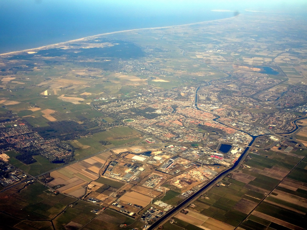 The city of Alkmaar, viewed from the airplane from Amsterdam