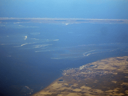 The city of Harlingen, the island of Terschelling and the Wadden Sea, viewed from the airplane from Amsterdam