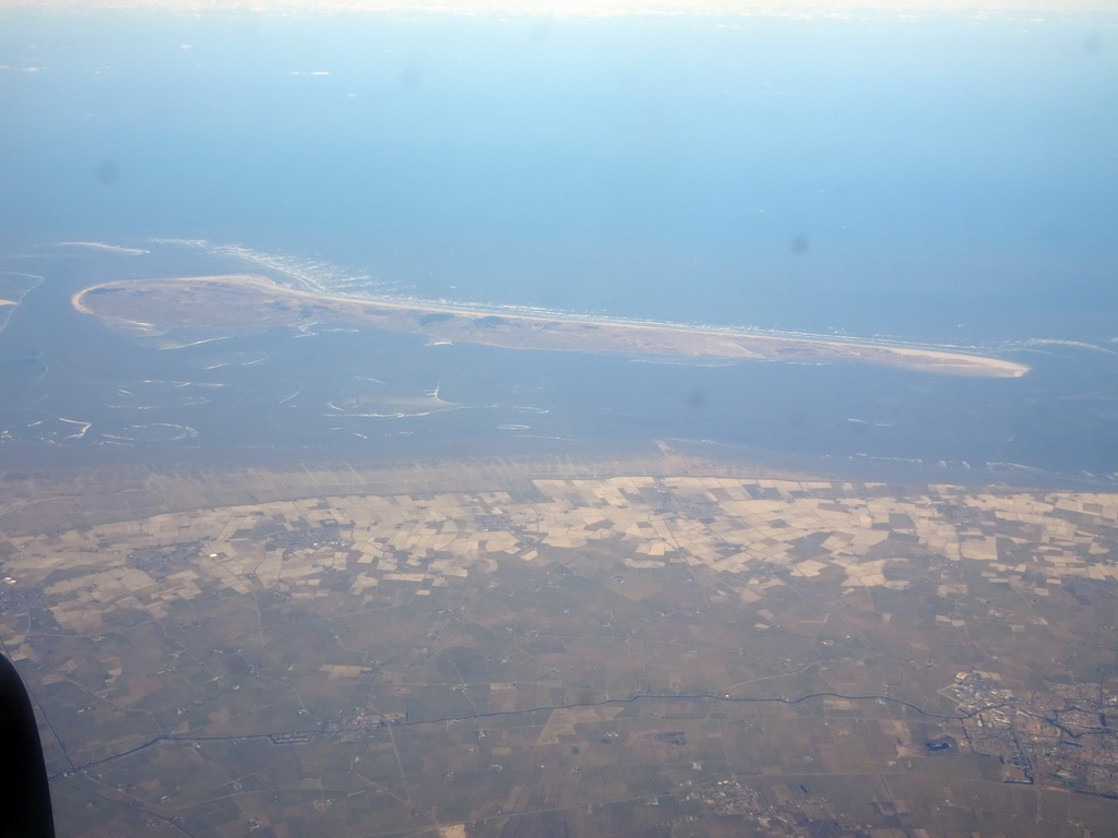 The province of Friesland, the island of Ameland and the Wadden Sea, viewed from the airplane from Amsterdam