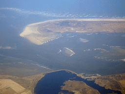 The town of Lauwersoog, the island of Schiermonnikoog and the Wadden Sea, viewed from the airplane from Amsterdam