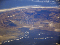 The town of Schiermonnikoog on the island of Schiermonnikoog, and the Wadden Sea, viewed from the airplane from Amsterdam