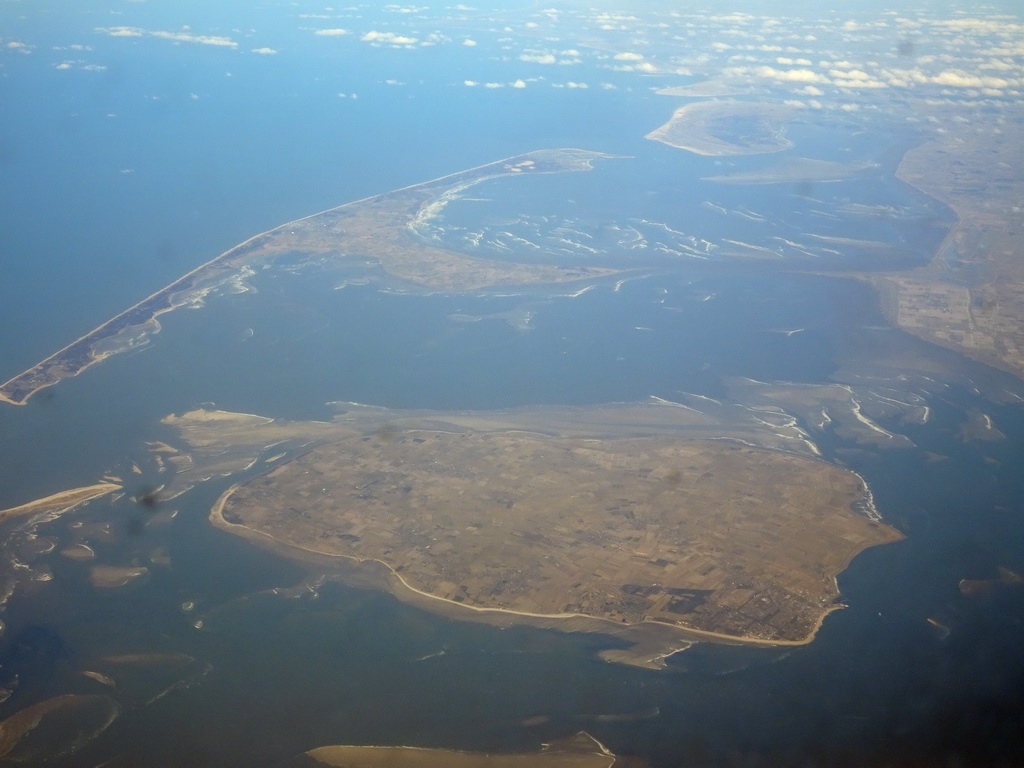 The islands of Sylt and Föhr, and the Wadden Sea, viewed from the airplane from Amsterdam