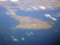 The islands of Helnæs and Funen, and Helnæs Bay, viewed from the airplane from Amsterdam