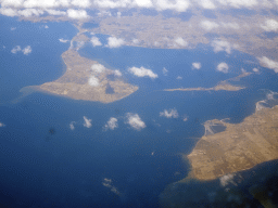 The islands of Helnæs, Illumø and Funen, and Helnæs Bay, viewed from the airplane from Amsterdam