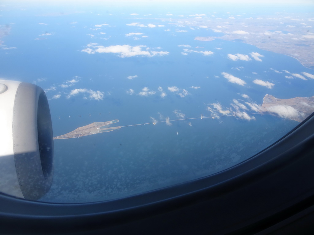 The Great Belt Bridge over the Great Belt, viewed from the airplane from Amsterdam