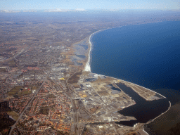 The town and harbour of Køge and the Køge Bay, viewed from the airplane from Amsterdam