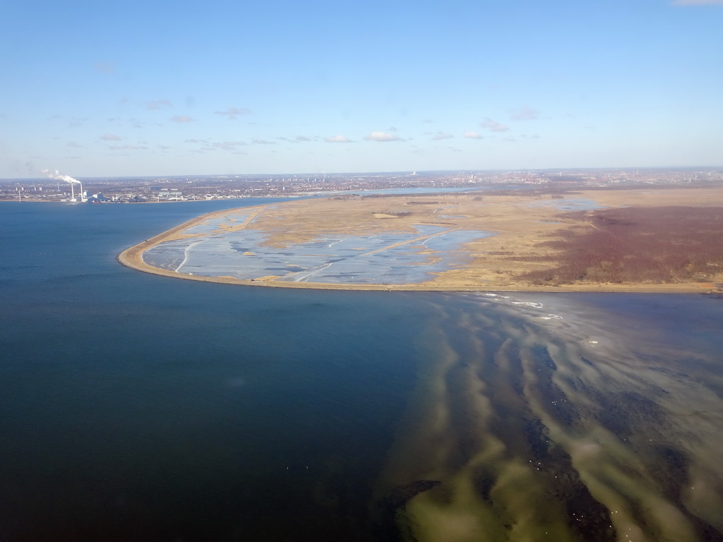 The Svenskeholm area and the Avedøre Power Station, viewed from the airplane from Amsterdam