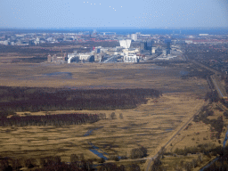 The Ørestad neighbourhood with the AC Hotel Bella Sky Copenhagen, viewed from the airplane from Amsterdam