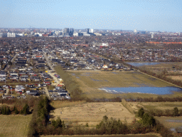 The southeast side of Copenhagen with the Ørestad neighbourhood with the AC Hotel Bella Sky Copenhagen, viewed from the airplane from Amsterdam