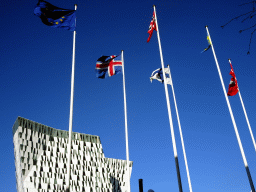 Flags at the Bella Center and the top of the AC Hotel Bella Sky Copenhagen