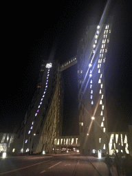 Front of the AC Hotel Bella Sky Copenhagen at the Ørestads Boulevard, by night