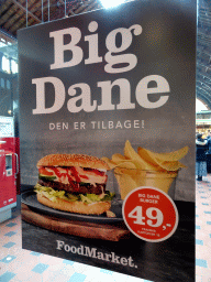 Poster of the Big Dane hamburger at the Foodmarket restaurant at Copenhagen Central Station