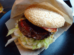 Big Dane hamburger at the Foodmarket restaurant at Copenhagen Central Station