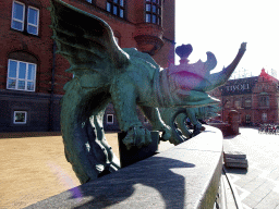 Statues in front of the Copenhagen City Hall and the H.C. Andersen Castle at the Tivoli Gardens, at City Hall Square