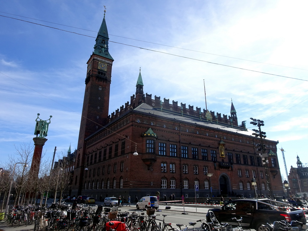 The Lur Blowers monument and the Copenhagen City Hall at City Hall Square