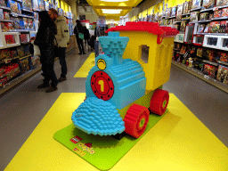 Locomotive made of DUPLO bricks in the LEGO store at Vimmelskaftet street