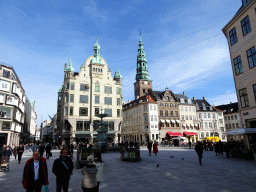 The Amagertorv square with the Stork Fountain and the tower of the Saint Nicholas Church