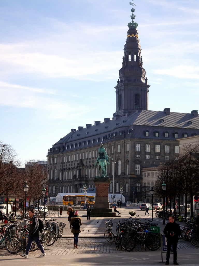 Højbro Plads square with the equestrian statue of Absalon, Christiansborg Palace and Christiansborg Palace Chapel