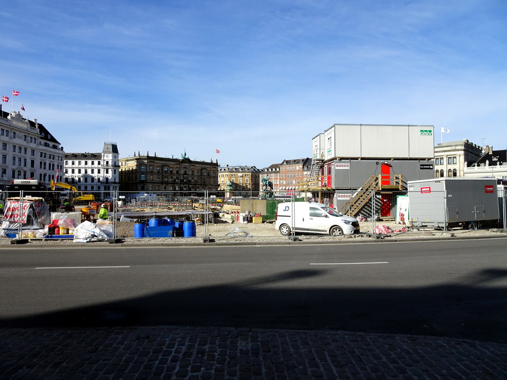 The Kongens Nytorv square with the equestrian statue of Christian V and construction work