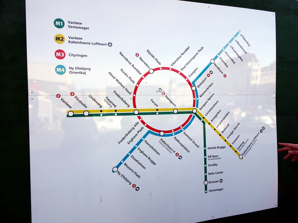Map of the future metro network of Copenhagen, after the construction work at the Kongens Nytorv square