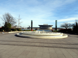 Fountain at the Amaliehaven garden of the Amalienborg Palace, and the Copenhagen Opera House