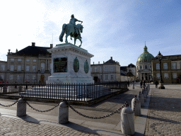 The equestrian statue of King Frederick V at Amalienborg Palace, and the dome of Frederik`s Church