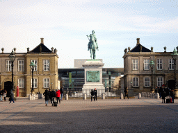 The equestrian statue of King Frederick V at Amalienborg Palace, and the Copenhagen Opera House