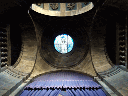 Ceiling of the front portal of Frederik`s Church, with stained glass window of an angel