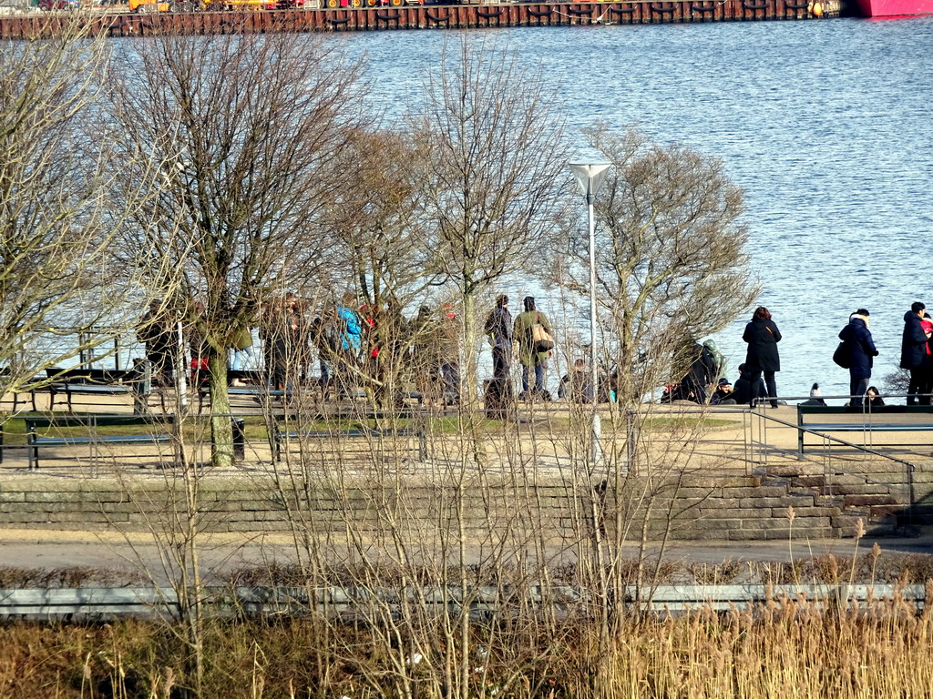 The Langelinie pier with the statue `The Little Mermaid`, viewed from the ramparts of the Kastellet park