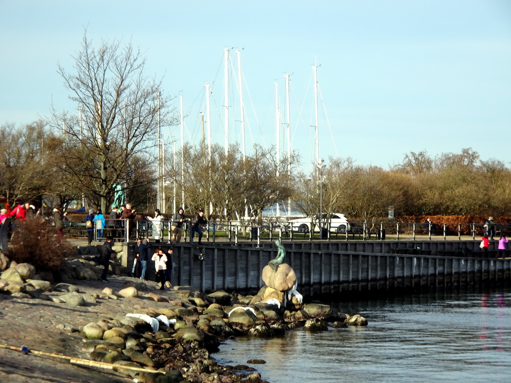 The statue `The Little Mermaid` at the Langelinie pier, and the Langelinie Marina