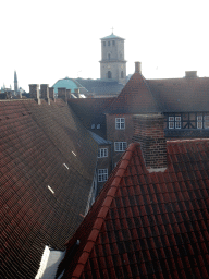 The tower of the Copenhagen Cathedral and the Regensen student dormitory, viewed from the ramp of the Rundetaarn tower