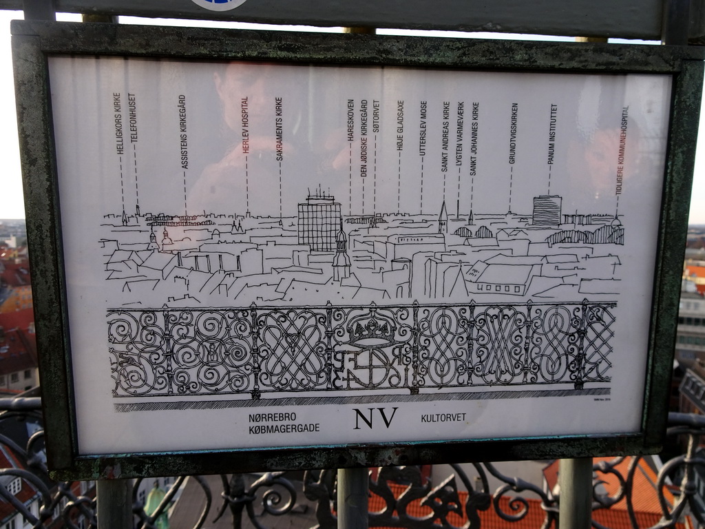 Map of the northwest view from the top of the Rundetaarn tower