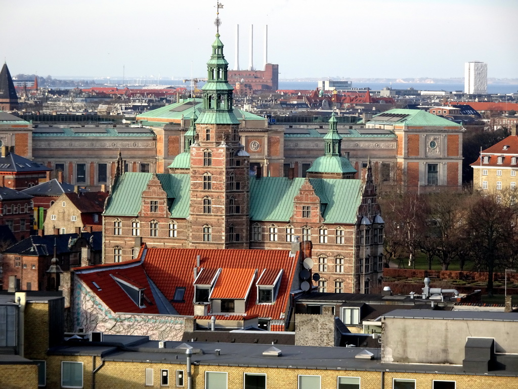The north side of the city with the Rosenborg Castle, viewed from the viewing platform at the top of the Rundetaarn tower
