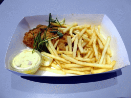 Fish and chips at the Food Market restaurant at Copenhagen Airport