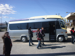 Our tour bus for the Argolis day trip, near Corinth Canal