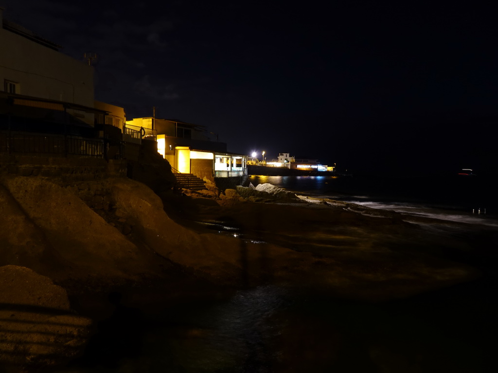 Houses at the Playa La Caleta beach, by night