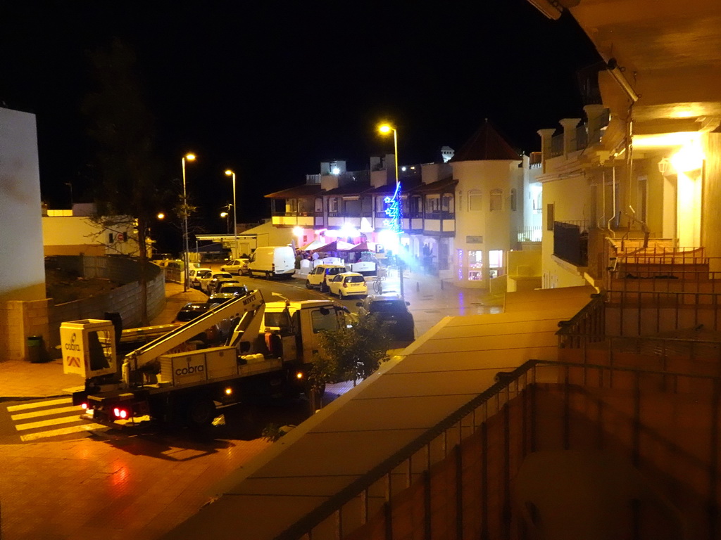 The Calle las Artes street, viewed from the balcony of our apartment at the Beachfront Apartments in Costa Adeje, on New Year`s Eve