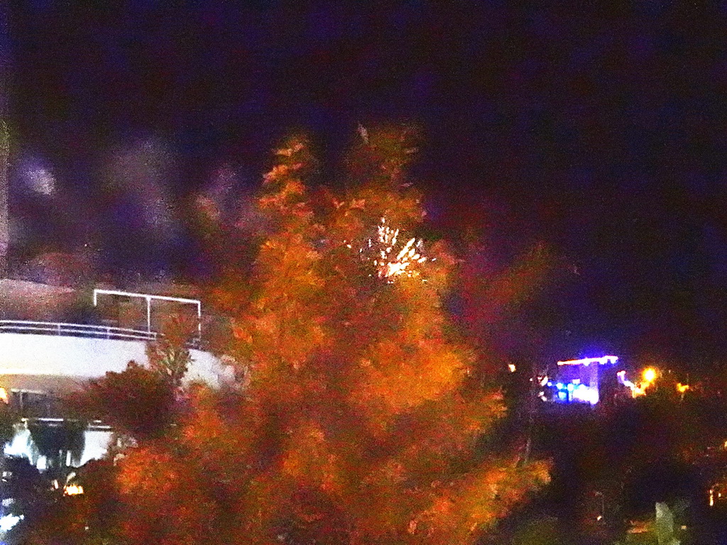 Fireworks on the north side of town, viewed from the balcony of our apartment at the Beachfront Apartments in Costa Adeje, on New Year`s Day