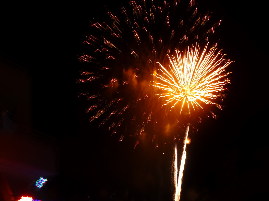 Fireworks on the north side of town, viewed from the balcony of our apartment at the Beachfront Apartments in Costa Adeje, on New Year`s Day