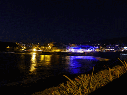 The restaurants on the north side of the Calle los Pescadores street, by night